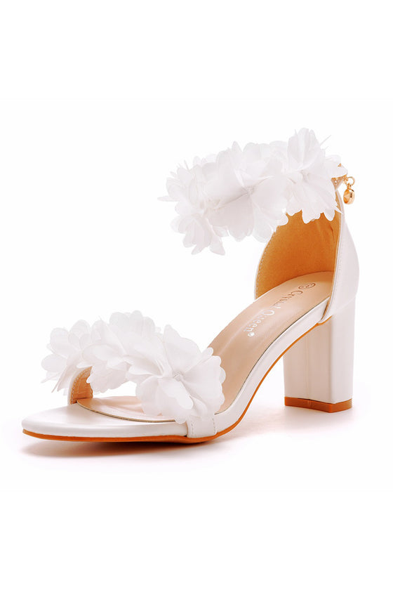 Sandali da Sposa con Decorazioni Floreali e Tacco Largo