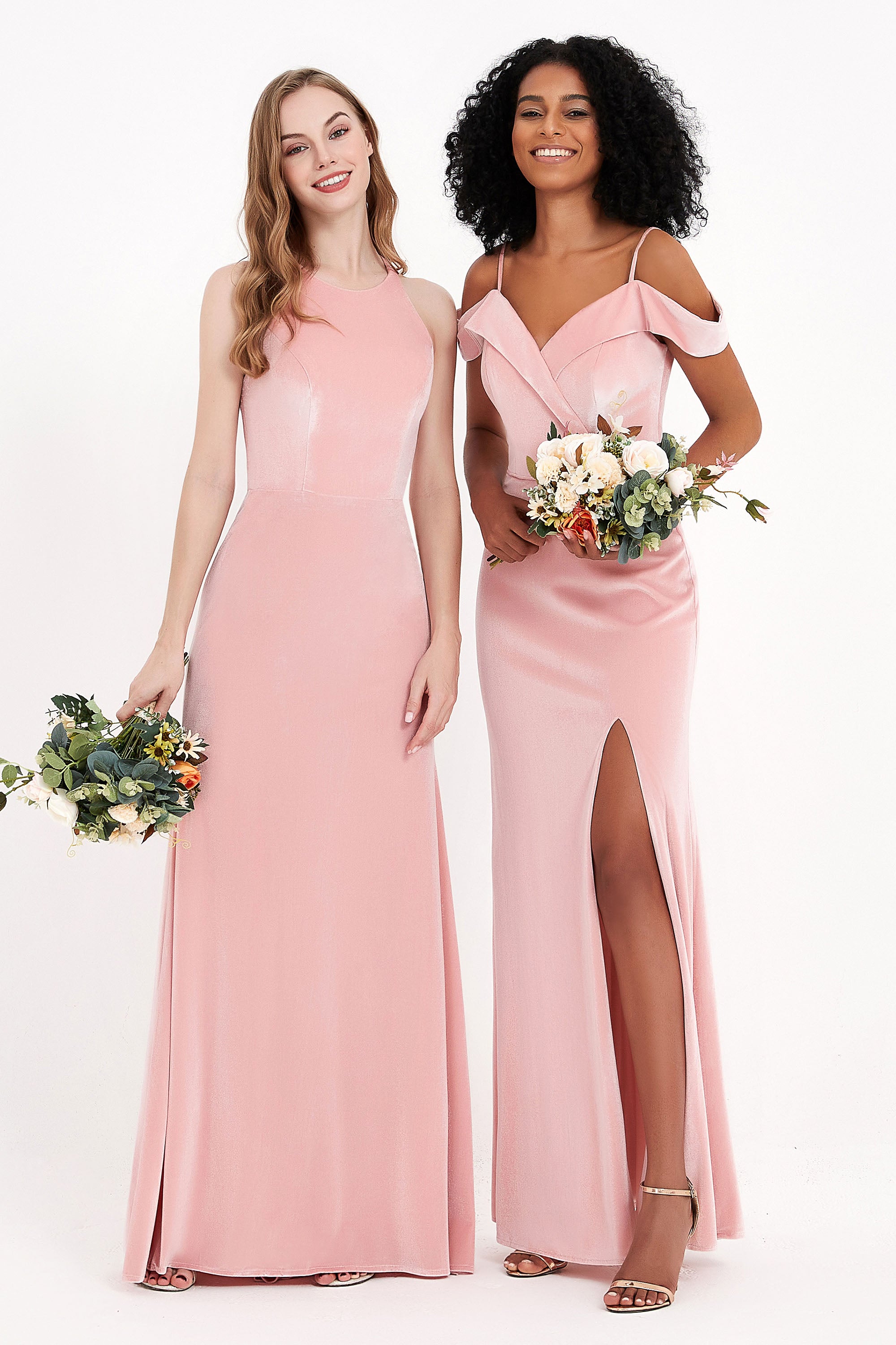 Wellwits Abito da sera lungo da donna, con spalle scoperte, in velluto, con spacco, Marrone, S Wellwits Abito da sera lungo da donna, con spalle scoperte, in velluto, con spacco, Marrone, S