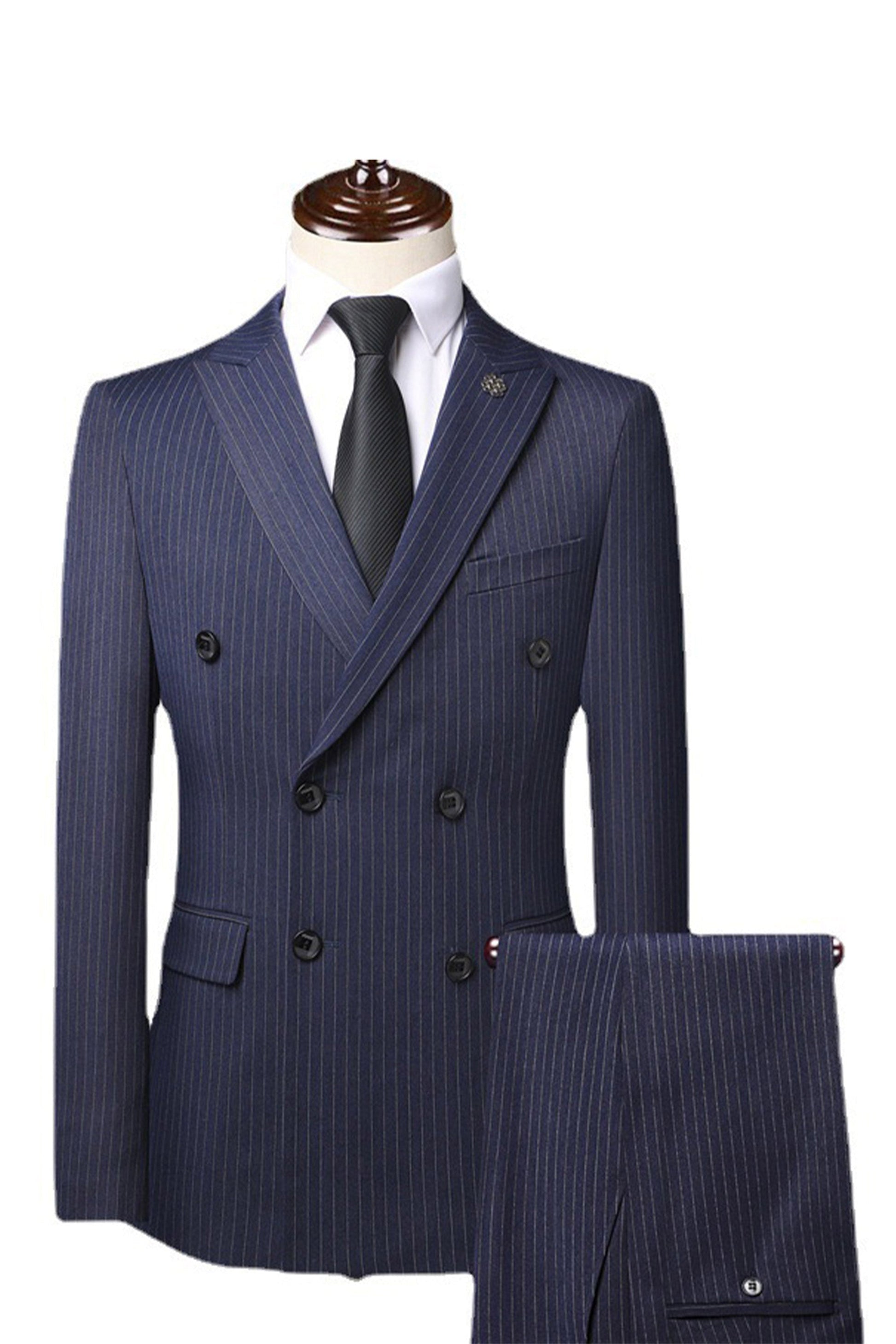 Vestito Uomo Blu A Righe Completo A Righe A Doppiopetto Per Uomo