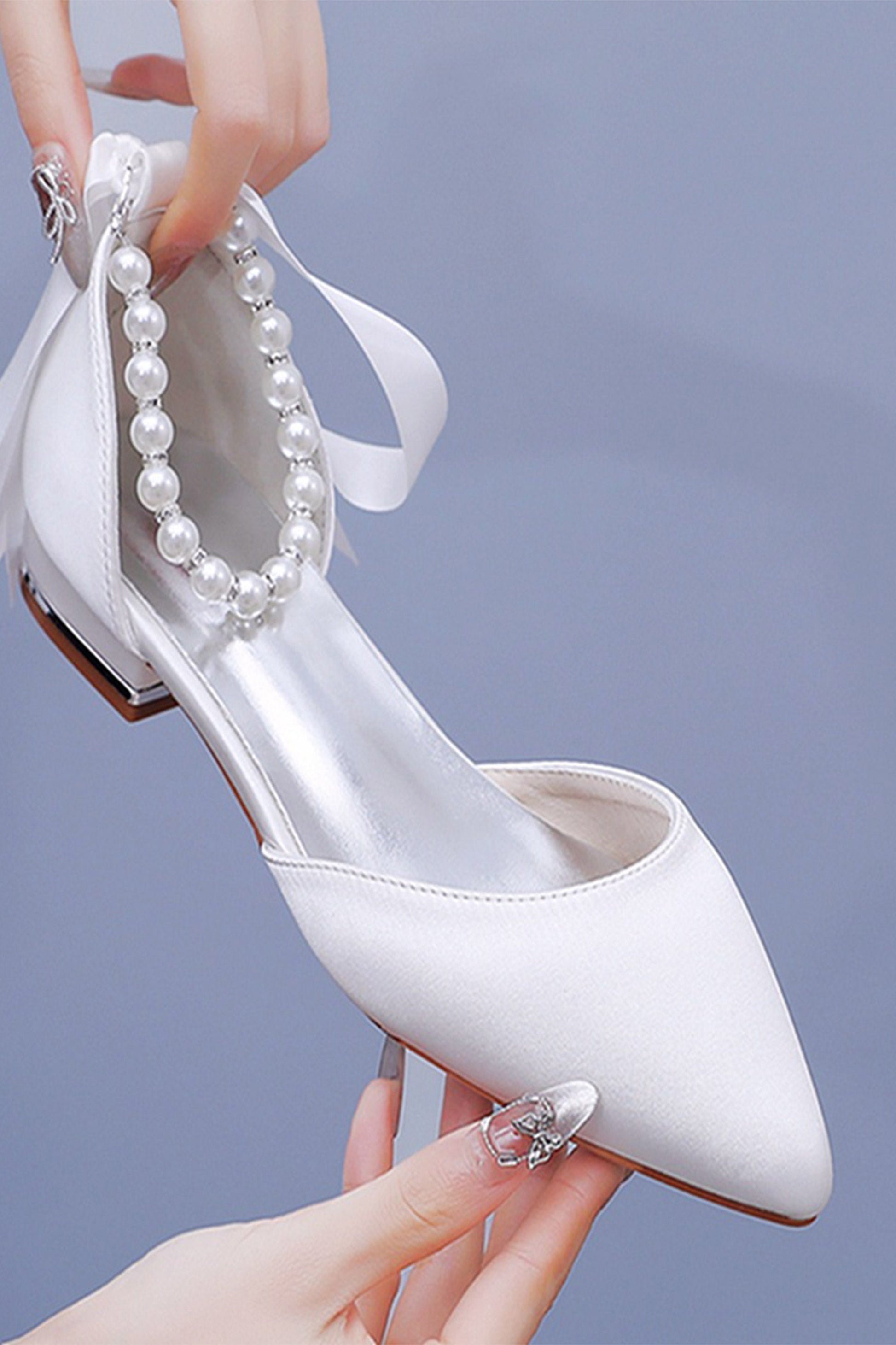 Scarpe da Sposa in Raso con Perla Tacco Basso – DUNTERY IT