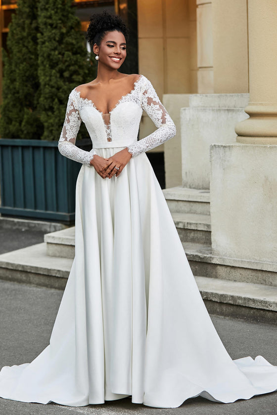 Mikado Abito Fantasia Matrimonio Sposa Scollo Vestiti Da Sposa