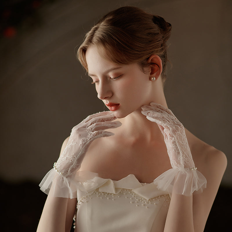 DooWay Guanti da donna in tulle da sposa, stile vintage, con apertura a DooWay Guanti da donna in tulle da sposa, stile vintage, con apertura a