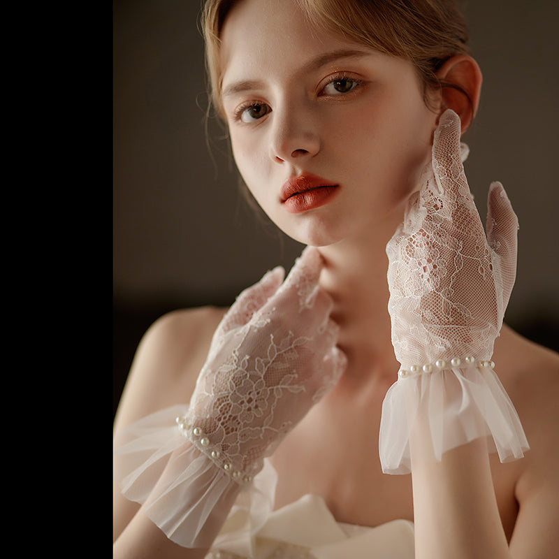 Guanti Da Tè In Pizzo E Tulle Per Donna - Corti, Elastici, Perfetti Per Matrimoni E Feste