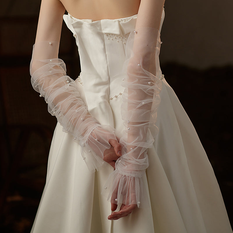 Guanti Lunghi Donna In Tulle - Gomito, Semitrasparenti, Per Sposa, Opera, Halloween, Nero - Foto 5