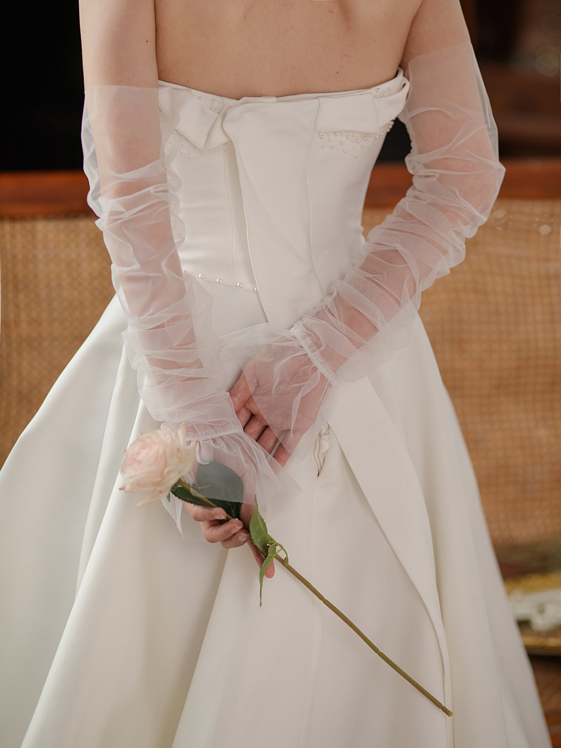 Guanti Da Donna In Tulle Increspato - Guanti Corti Da Sera, Taglia Unica, Per Matrimoni E Feste