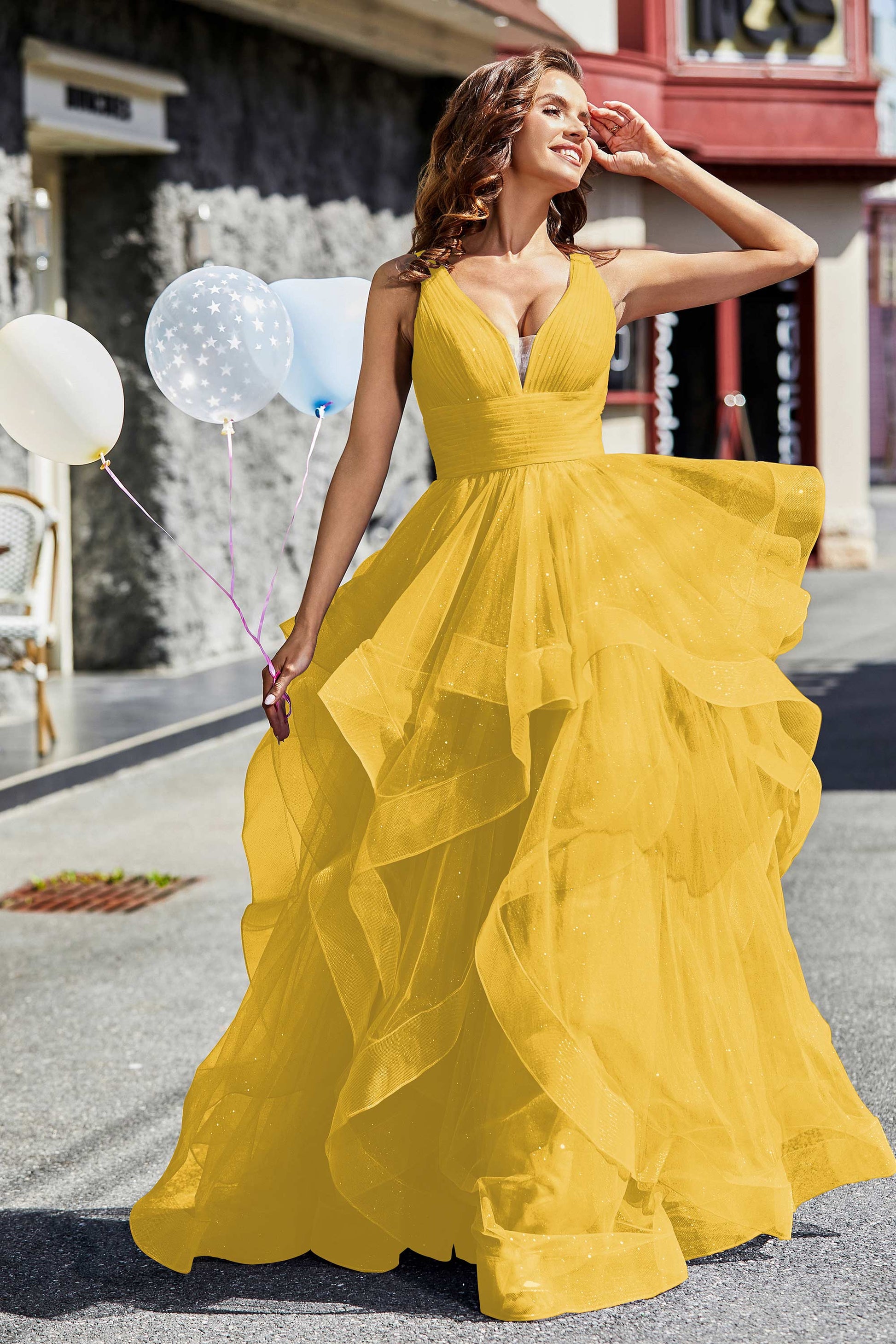 Tulle Abito Lungo A Palloncino Tulle Abito A Balze Elegante Lungo