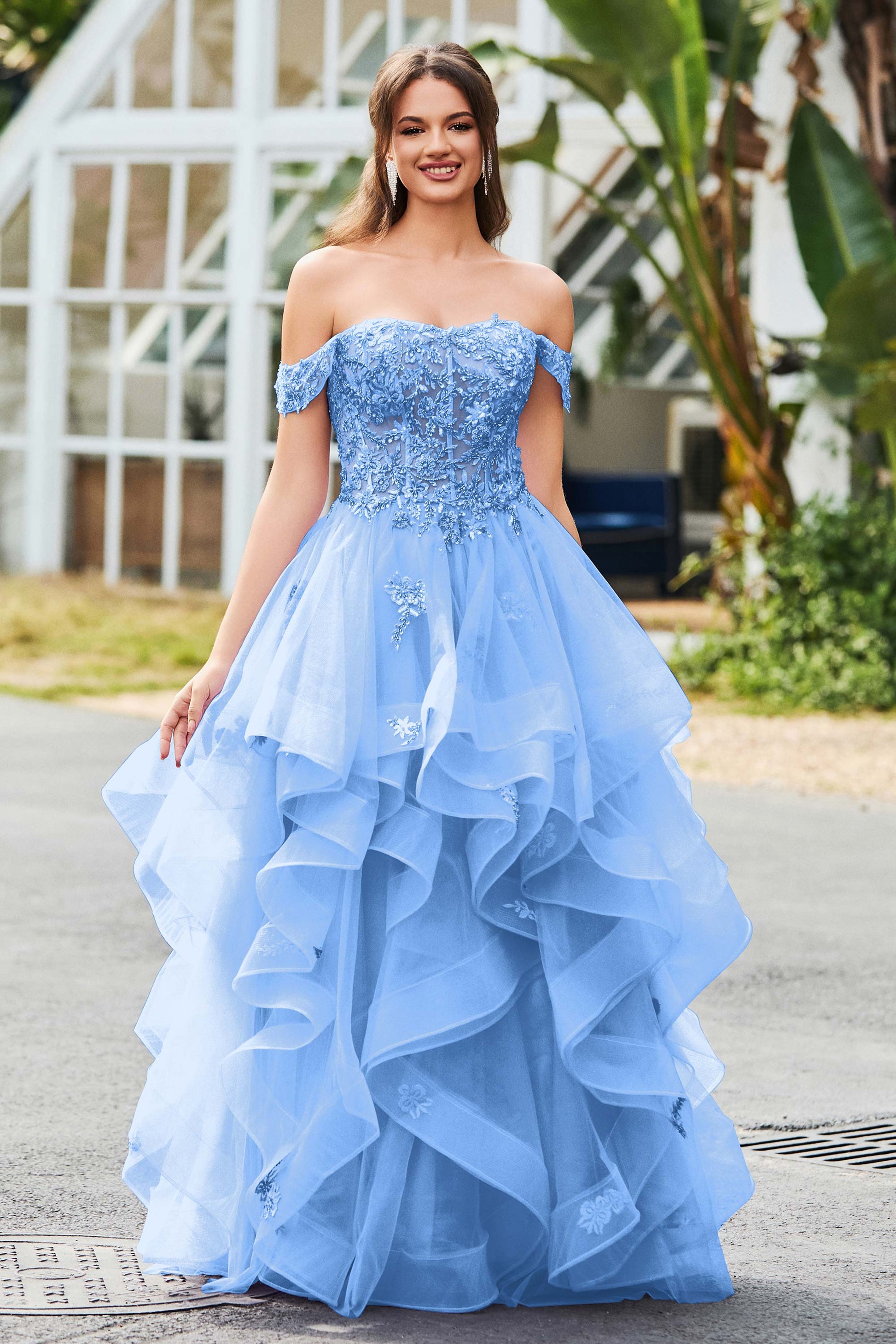 PAVERJER Abito Da Sera Lungo Sirena In Tulle Con Pizzo – Elegante Con Spacco Per Matrimoni E Cerimonie, Blu Reale Taglia 46