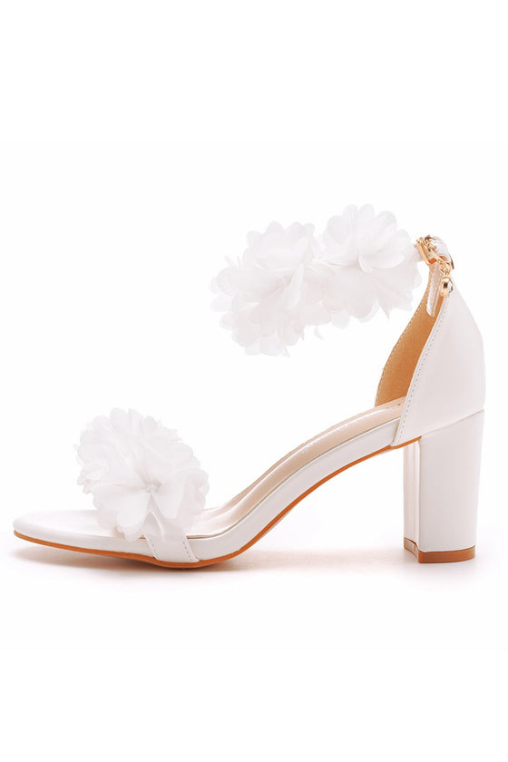 Sandali da Sposa con Decorazioni Floreali e Tacco Largo