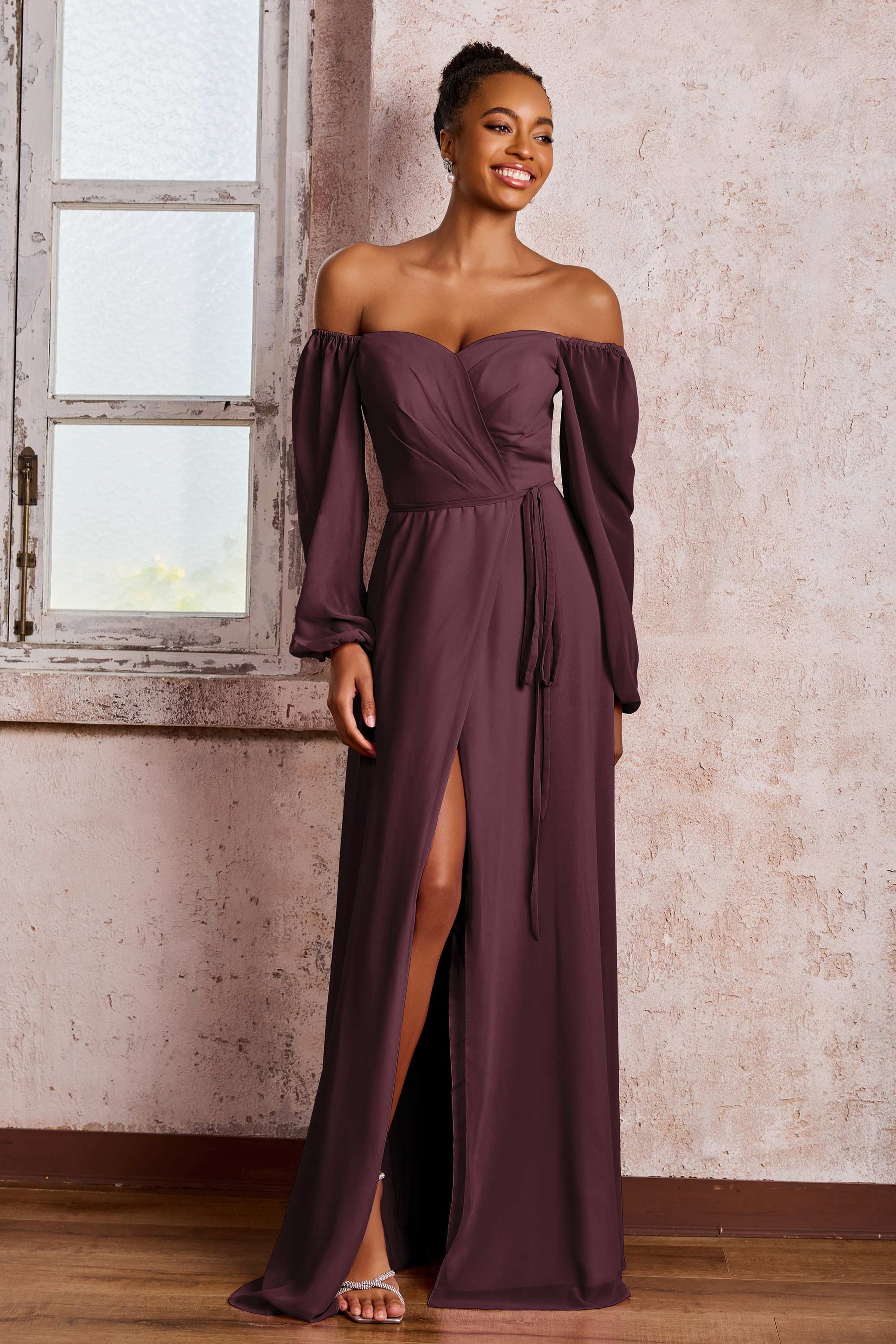 Vestito Cerimonia Abiti Lunghi Con Maniche Lunghe Maniche Lunghe