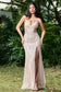 Abito aderente con scollo a V, paillettes, perline e pizzo con spacco