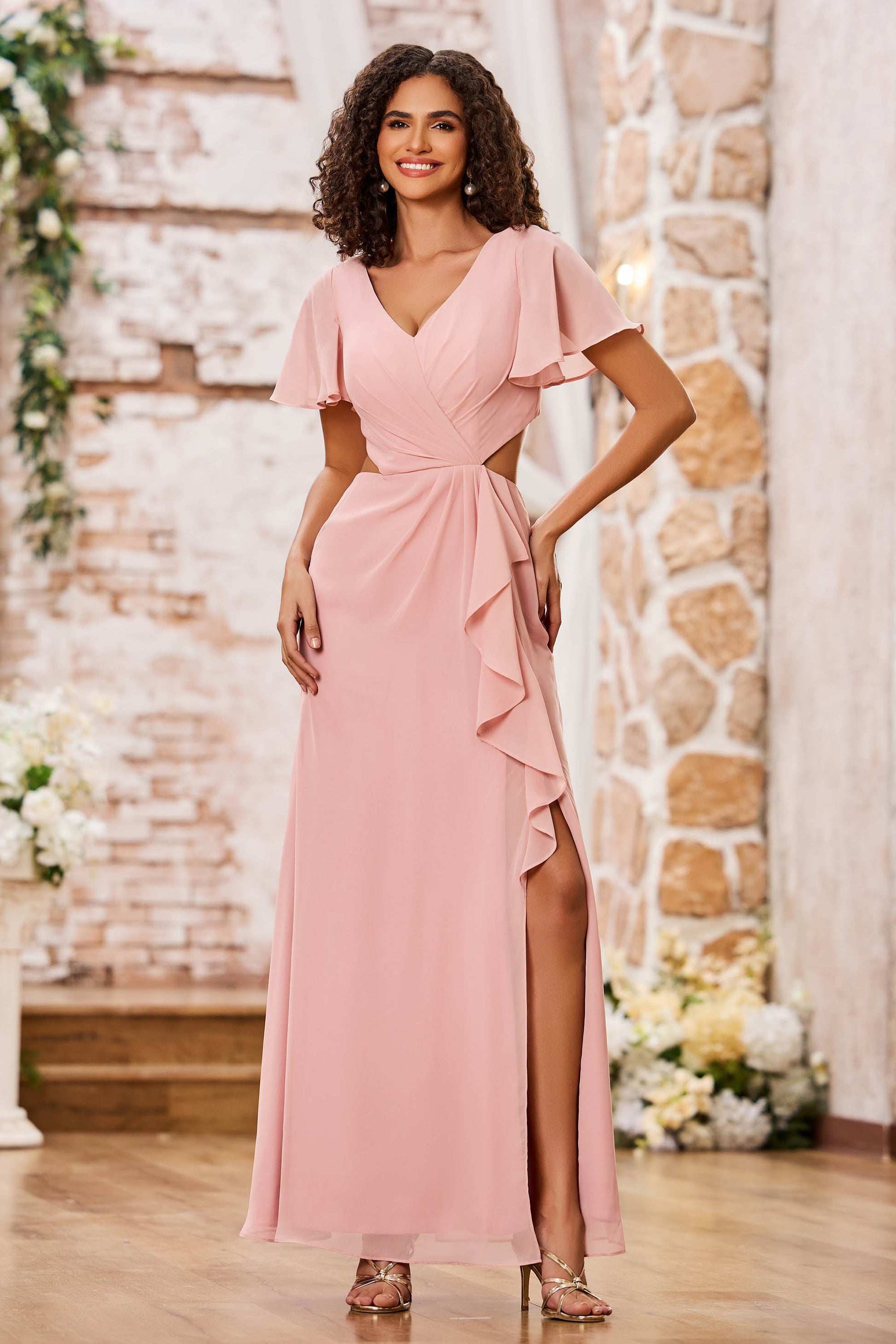 Floerns Elegante abito da donna in chiffon con allacciatura sul Floerns Elegante abito da donna in chiffon con allacciatura sul