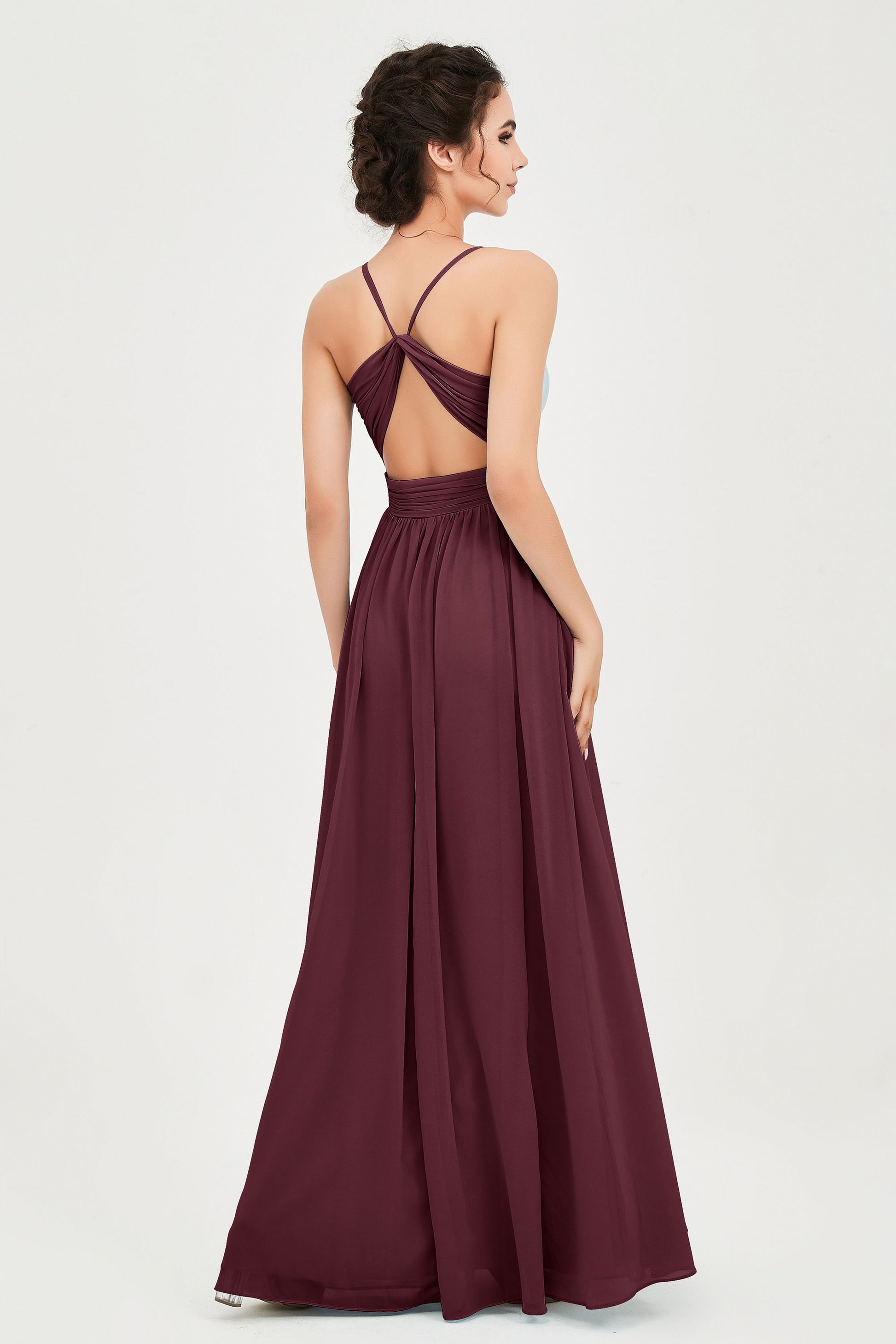 Damigella Abito Lungo Borgogna Abito Damigella Lungo Chiffon