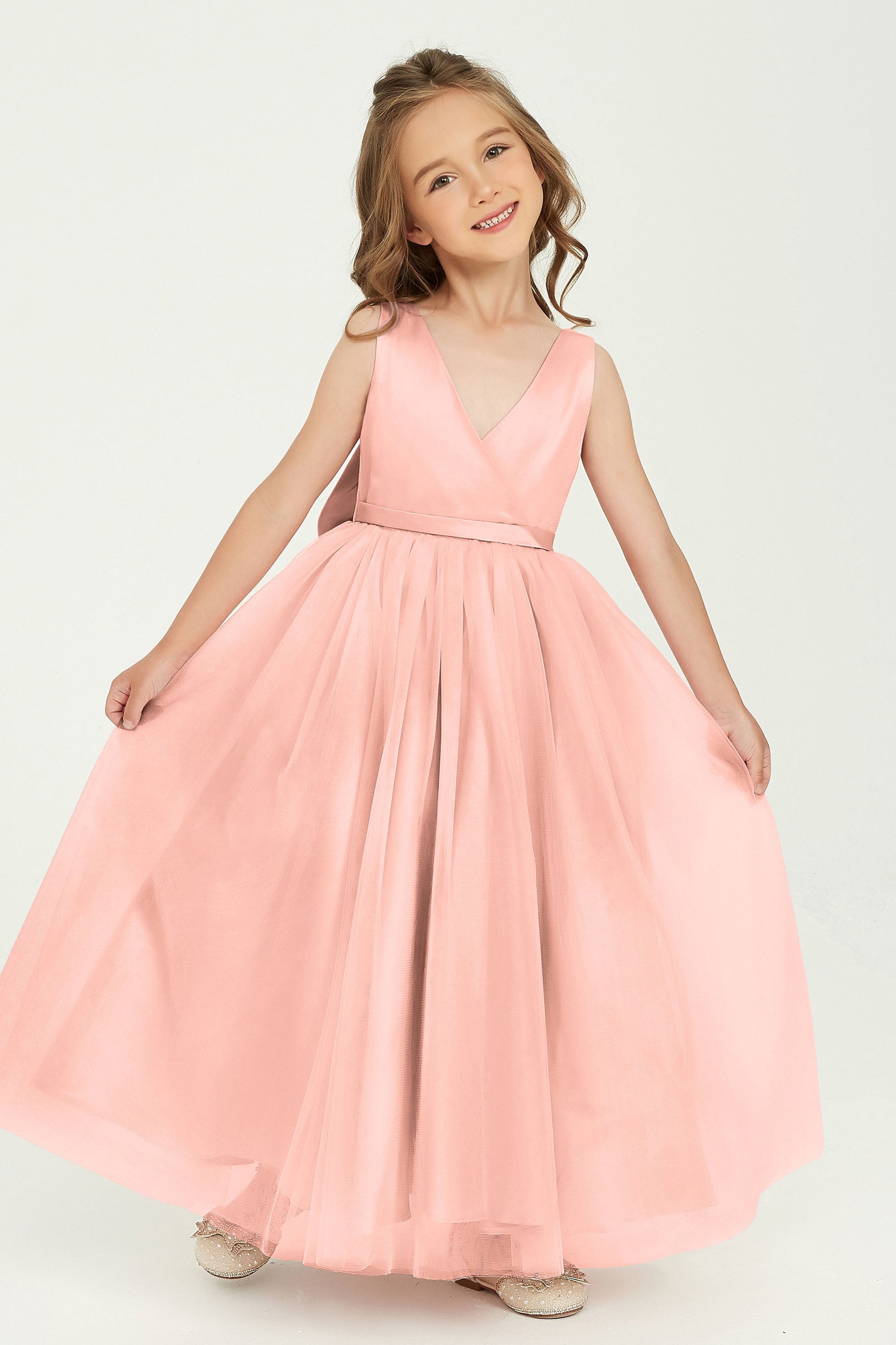 Abito Lungo Bambina Tulle, FYMNSI, Damigella D'Onore, Principessa, Colore Rosso Scuro, Taglia 4-5 Anni