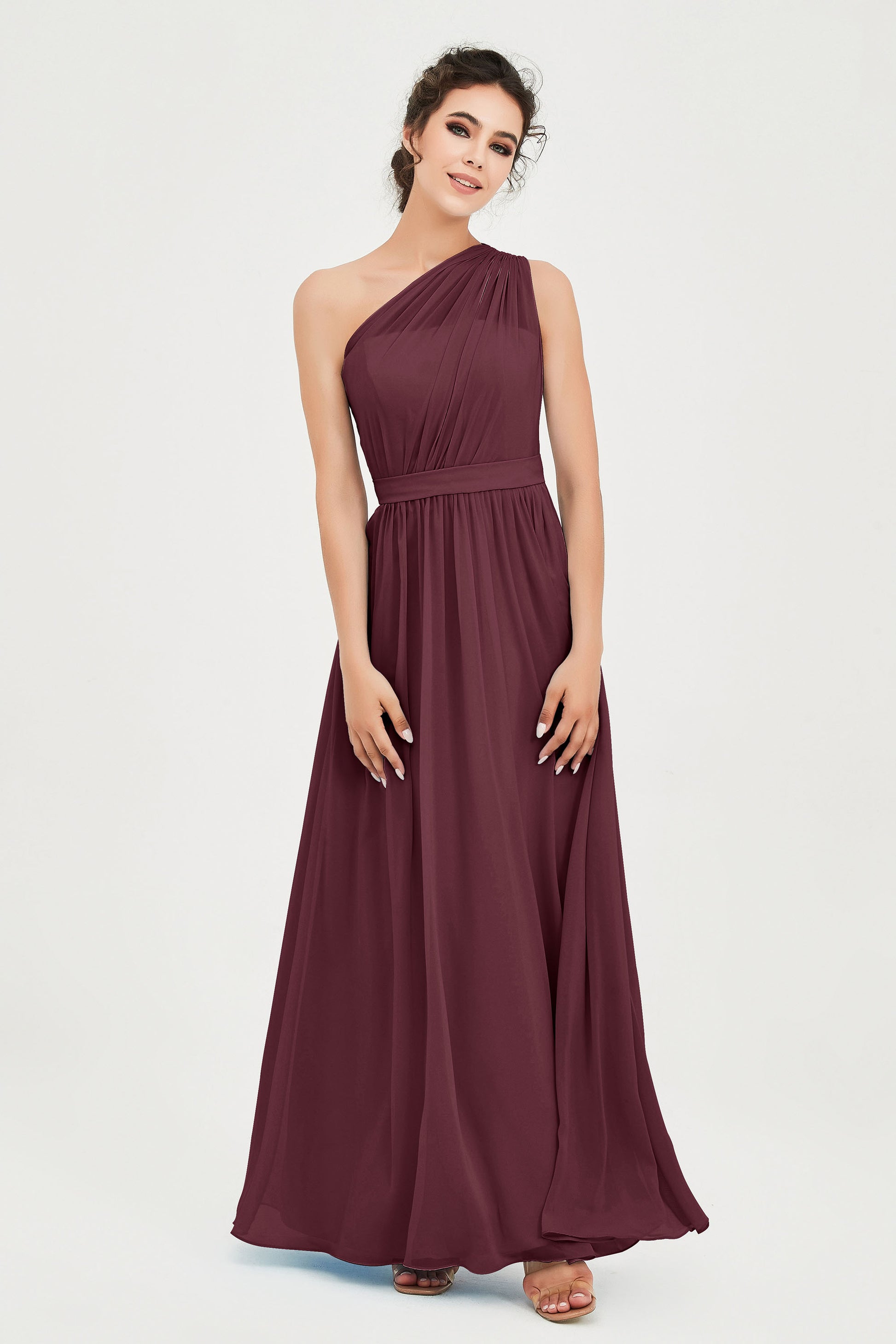 Abito damigella in chiffon monospalla lungo – DUNTERY IT