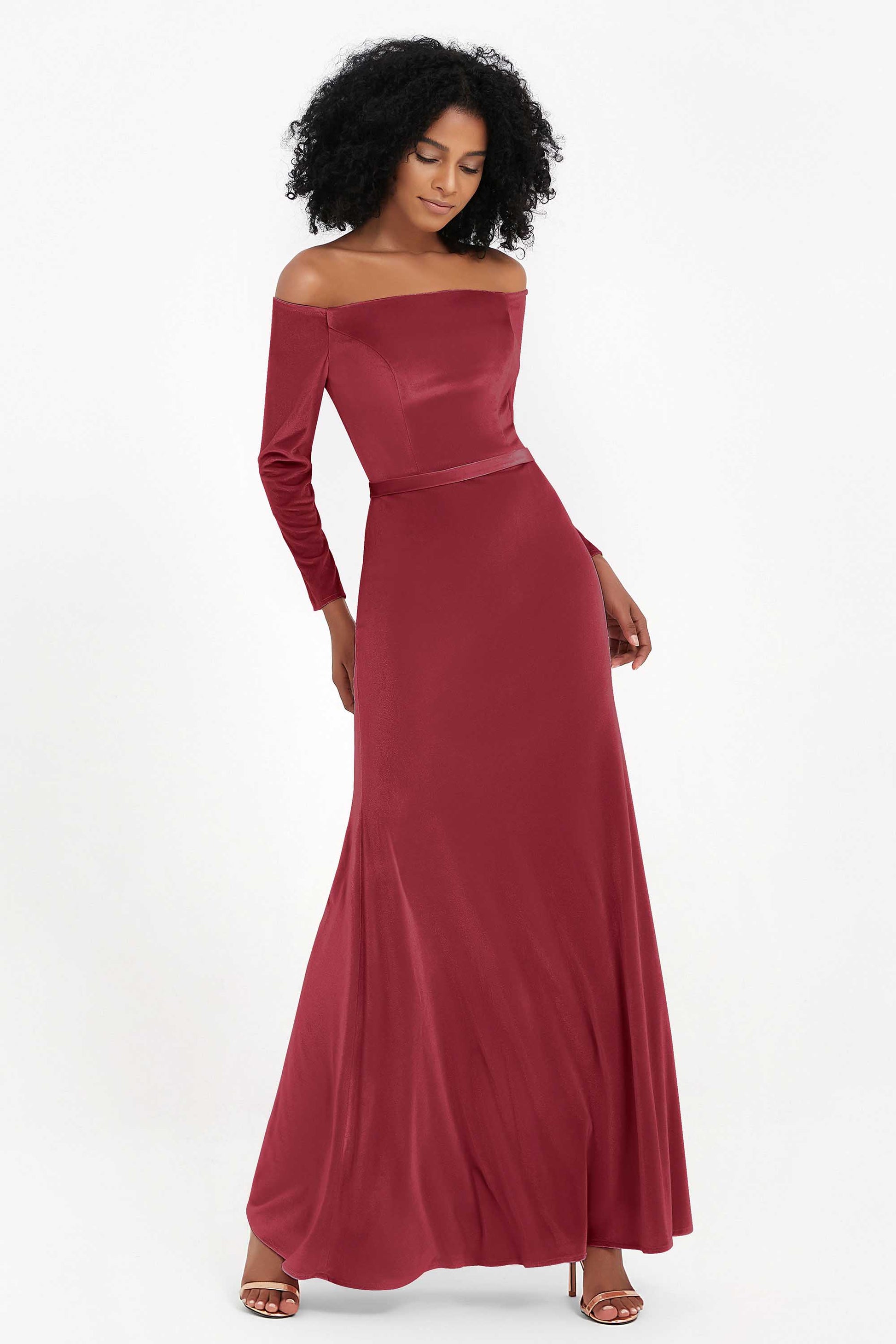 Abito lungo in velluto aderente elegante a maniche lunghe – DUNTERY IT