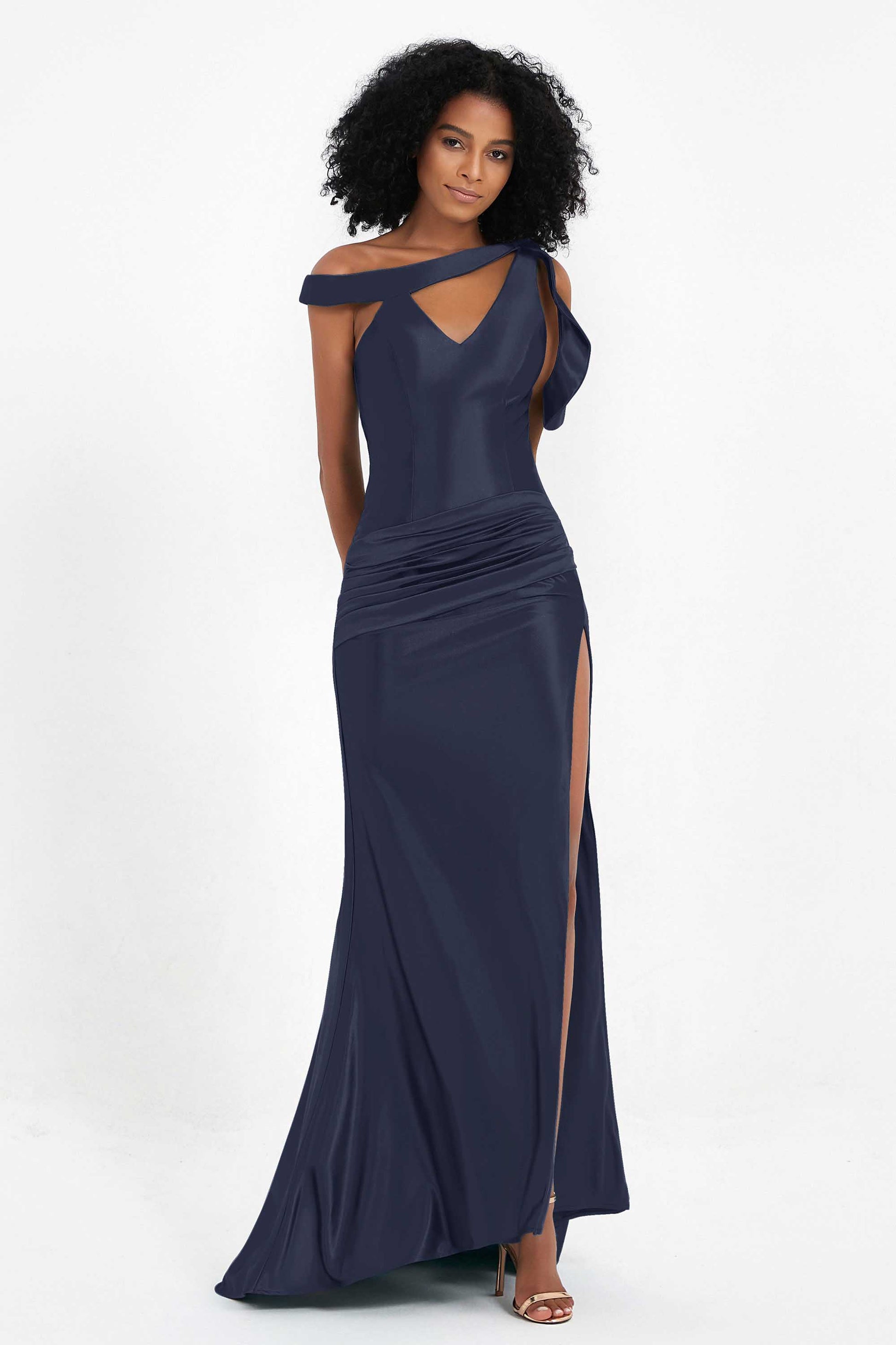 PAVERJER Abito Lungo Da Damigella In Raso - Spalle Scoperte Con Spacco. Vestito Da Cerimonia Per Matrimoni, Ballo E Feste. Colore Borgogna, Taglia 54.